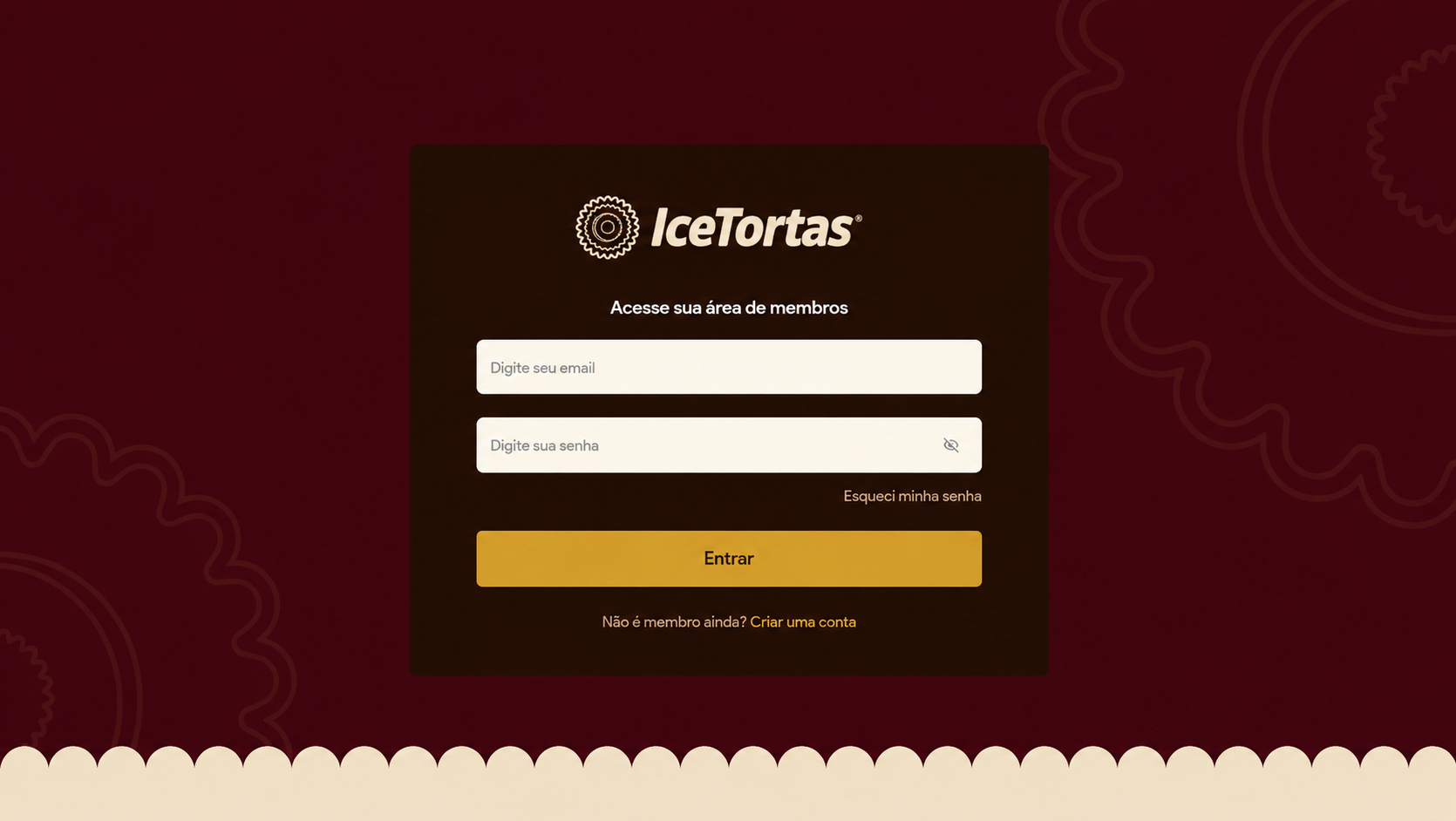 Tela de login da área de membros IceTortas